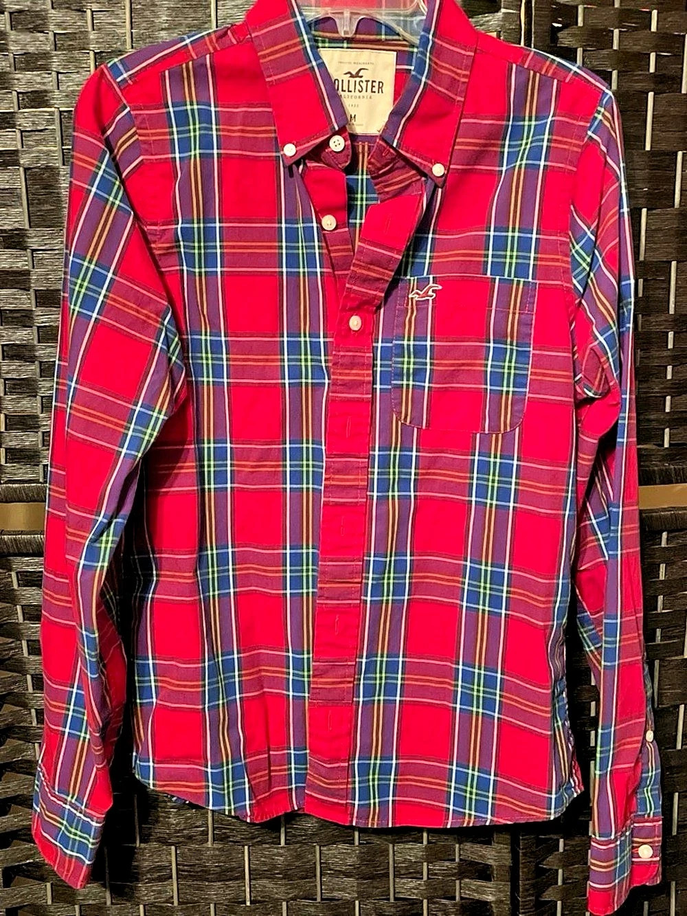 Hollister Plaid Button Down Cotton Blend Menās Size Medium